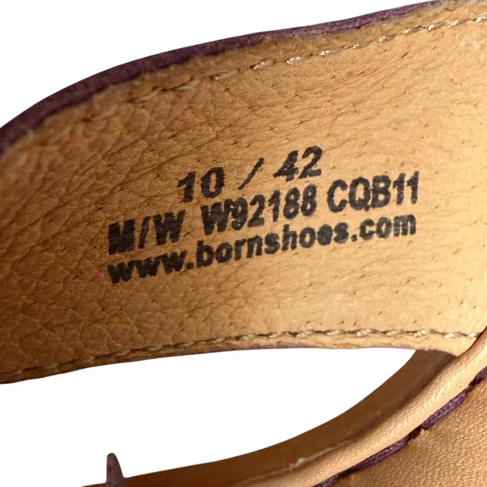 Born Womens Purple Leather Flower Thong Sandals W92188 Low Wedge Size 10 42